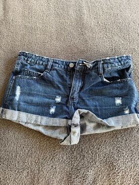 RVCA Dark Blue Distressed Denim Roll-Hem Shorts